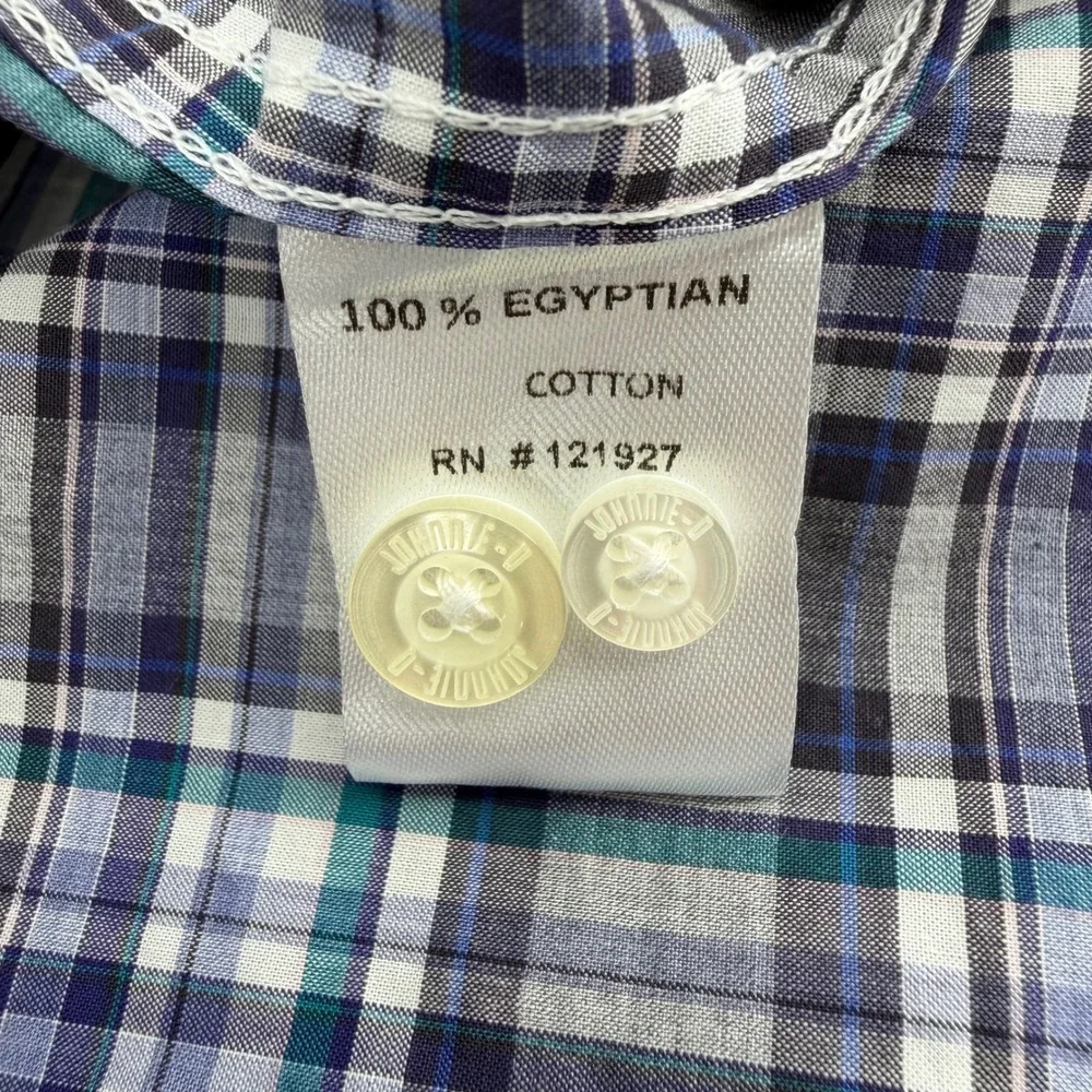 johnnie-O Button Down Shirt Mens XL Gray Blue Plaid Egyptian Cotton Long Sleeve